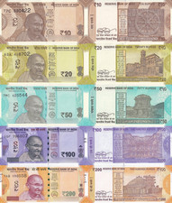 India 10 20 50 100 200 Rupees 2017-2022 P 109-113 UNC Random Year Set 5 pcs