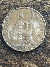 1939 UK United Kingdom Great Britain One 1 Penny Actual Coin TB1437*