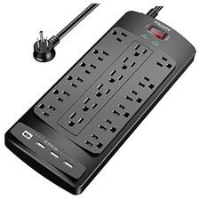 18 Outlets Surge Protector Power Strip - 6 Feet Flat Plug Heavy Duty 6 Ft Black