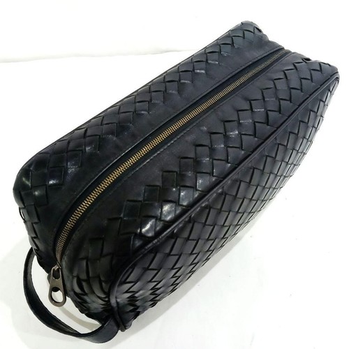 Bottega Veneta Intrecciato Second Bag Clutch Pouch Leather Black Italy Auth