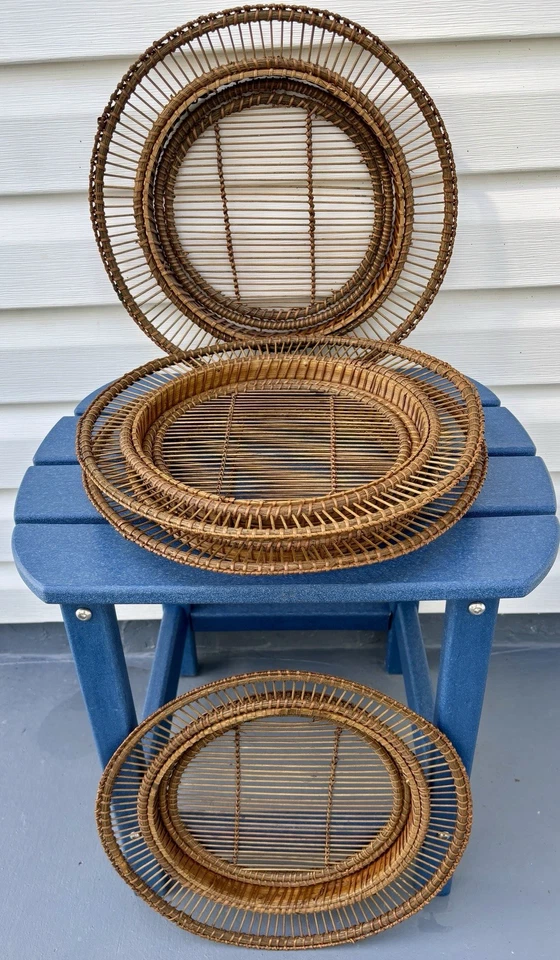 Juego De 4 Platos Cargador Tejidos De Mimbre Ratán Redondos De Colección Boho Chic Natural Foto 3 de 4