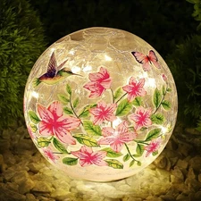 Elegant Birds and Butterflies Glass Table Lamp with Timer (6 Hour ON, 18 Hour...
