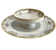 Vintage Nippon Hand Painted 2-Tier Serving Dish Tidbit Appetizer Snack Japan 9"