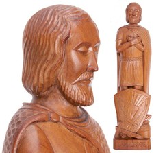 Vintage French 1947 Religious Wood Carving Statue St. Maurice F. Rouxel-Vannen