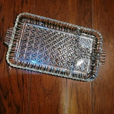 VINTAGE RECTANGLE 3 SECTION Glass w/ Scallop Edges Serving Tray/Dish Platter