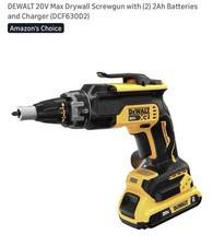 DEWALT 20V Max Drywall Screwgun with (2) 2Ah Batteries and Charger (DCF630D2)