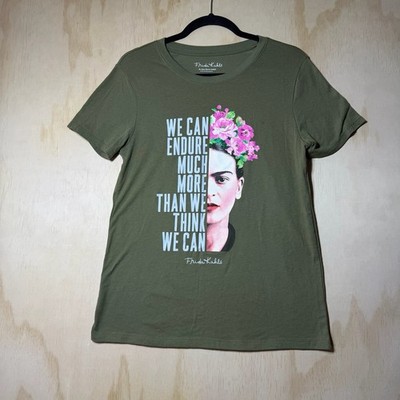 Frida Kahlo Graphic T Shirt Women s Medium Green Quote Floral Art Tee
