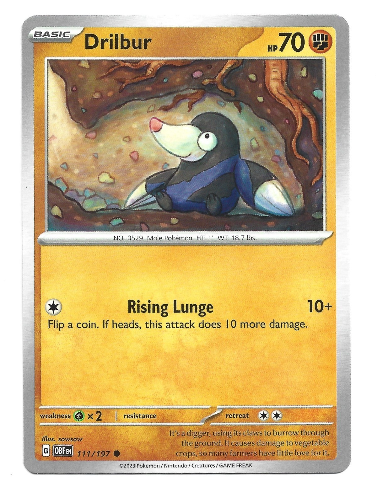 Drilbur 111/197 Obsidian Flames Non-Holo Common Pokemon Card NM FAST SHIPPING