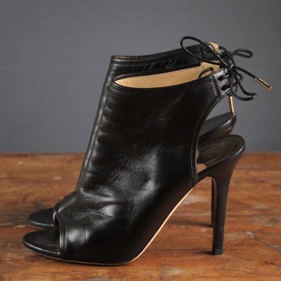 Jimmy Choo Froze Stiefelette Leder schwarz Gr. 36 open toe Stilettoe Slingback