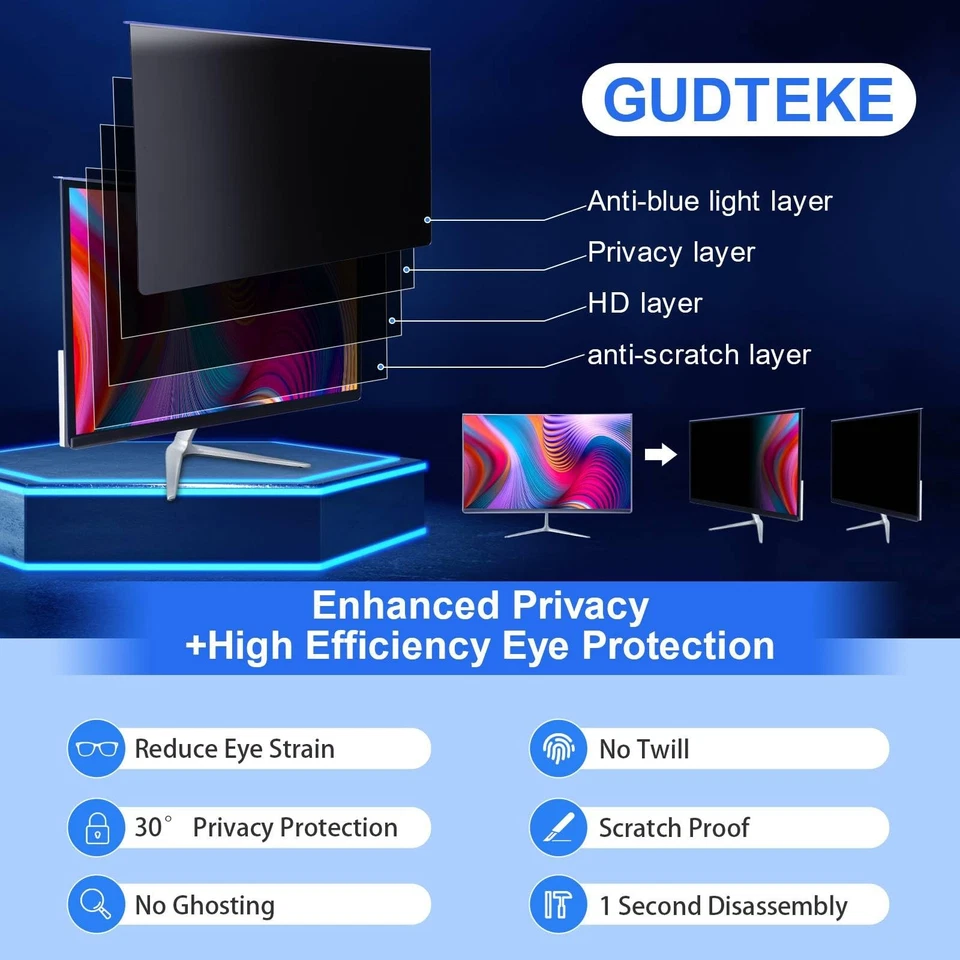 GUDTEKE 24" Privacy Screen Filter, Blue Light, 16:9 Monitor RRP £65 - Image 2 of 4