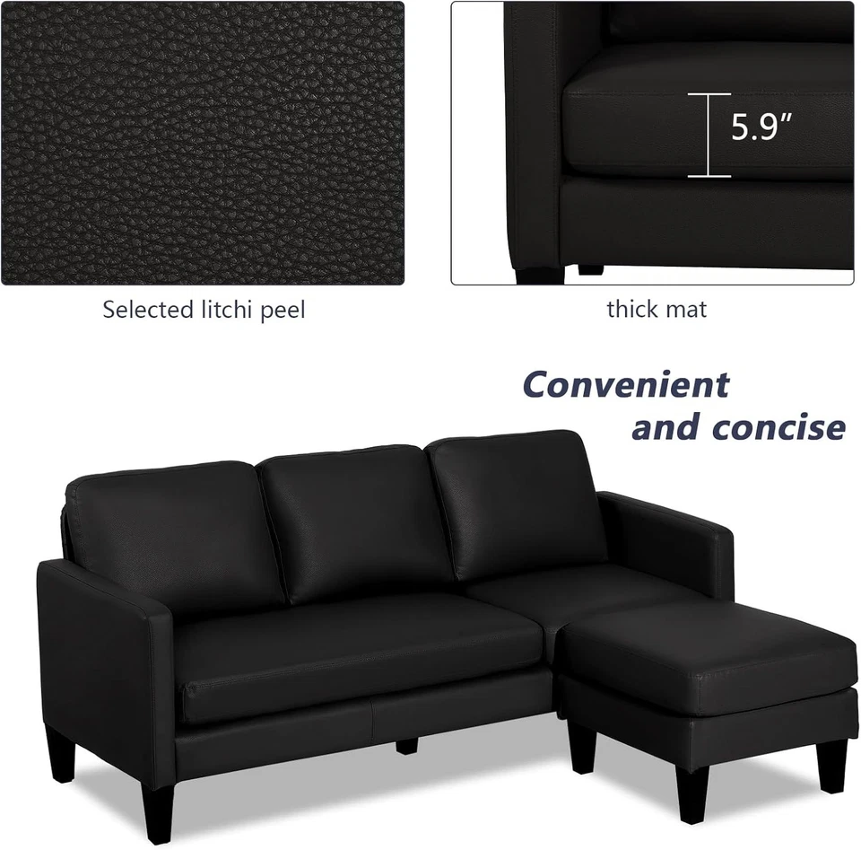 Sofá seccional Grepatio de cuero sintético con chaise reversible en forma de L Foto 4 de 4