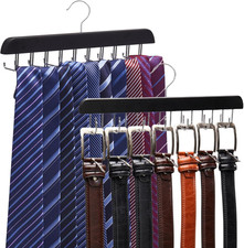 Wooden Tie Rack Belt Holder 2 Pack, 20-Hook Necktie Hanger 14-Hook Belt Orga