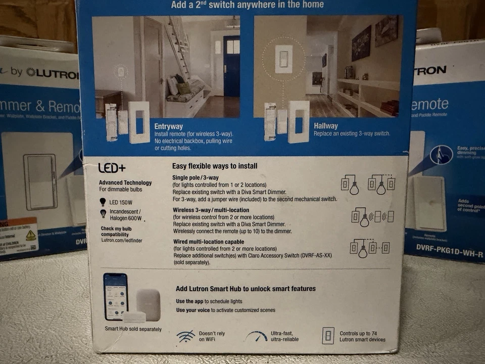 Lutron Caseta Diva Atenuador Inteligente e Interruptor de Luz Remoto - Paquete de 3 Foto 2 de 3