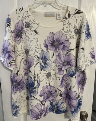 Alfred Dunner Floral Sweater Top Women 1X Floral Embellished Casual