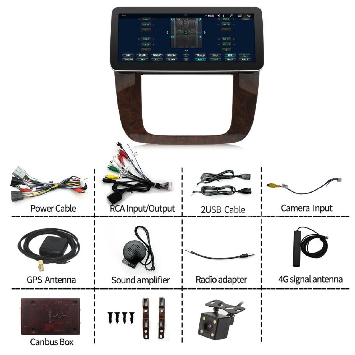 12.3"" Stereo Radio GPS CarPlay W/4LED Rear Camera For GMC Yukon Sierra 2007-2013