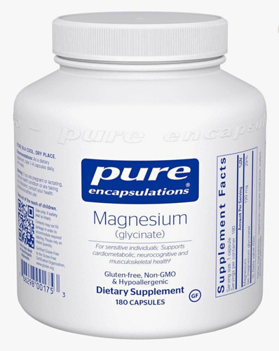 Pure Encapsulations Magnesium Glycinate 120mg 180 Capsules Gluten-Free (03/2029)