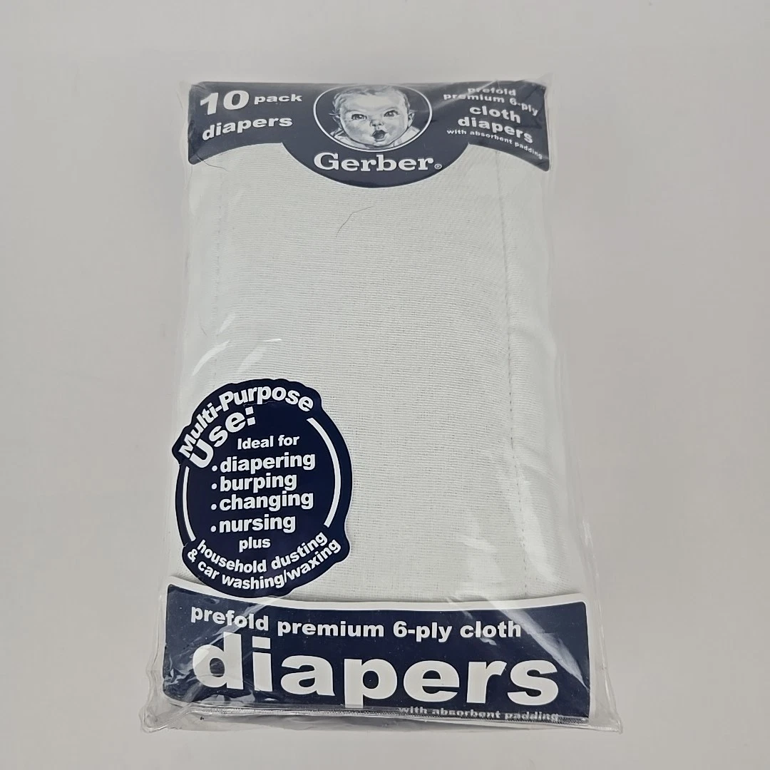 NEW 10 Pack Gerber Cloth Diaper White Cloth Prefold Premium 6-ply 14”X20"