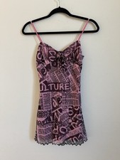 Urban Outfitters Pink Newspaper Print Mesh Mini Dress Y2K Size XS