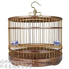 Asian Round Bird Cage Chinese Hua Li Wood Frame Wooden Pet Nest Home Decor