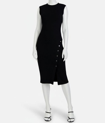 Laundry by Shelli Segal Women's Black Button-Front Knit Midi Dress Size 8