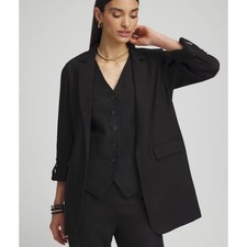 Chico  s Linen Blend Stretch Roll Tab Blazer open front pockets, size 3.5/ 18