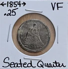 1854 Seated Liberty Quarter Arrows No Rays VF