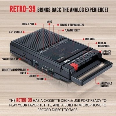 QFX Retro-39 Shoebox Cassette Tape Recorder USB Player in great