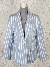 Philosophy Pale Blue Stripe Linen Blend Single Button Blazer  Women's S