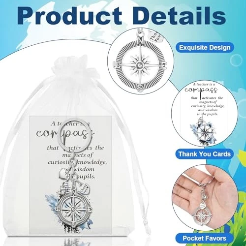 Brújula Maestro Llaveros - Llaveros Apreciación Maestro con Gracias 30 Foto 4 de 4