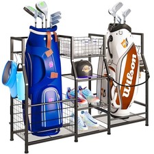 Golf Bag Stand Golf Storage Organizer for Garage with Basket and Floor-mounted