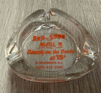 Sea Edge Motel Wildwood NJ Advertising 3 Slot Glass Ashtray RARE Ash tray