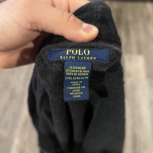 Polo Ralph Lauren Black Plush Bath Robe Mens L/XL Shawl Collar Red Pony - Picture 3 of 8