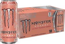 Monster Energy Ultra Peachy Keen, Sugar Free Energy Drink, 16 oz  (Pack of 15)