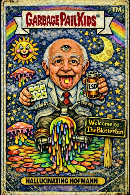 Blotter Art Garbage Pail Kid Card Hallucinating Hofmann Bike Day Blotter Card