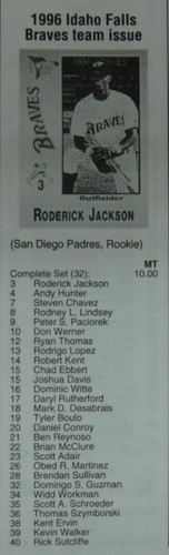 1996 IDAHO FALLS BRAVES TEAM ISSUE MiLB TEAM SET RICK SUTCLIFFE SAN DIEGO PADRES - Picture 4 of 5