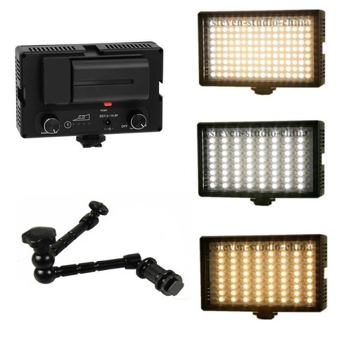LED144AS Bi-color Light dimmable on Camera Camcorder + 7'' Magic Arm - Picture 1 of 10