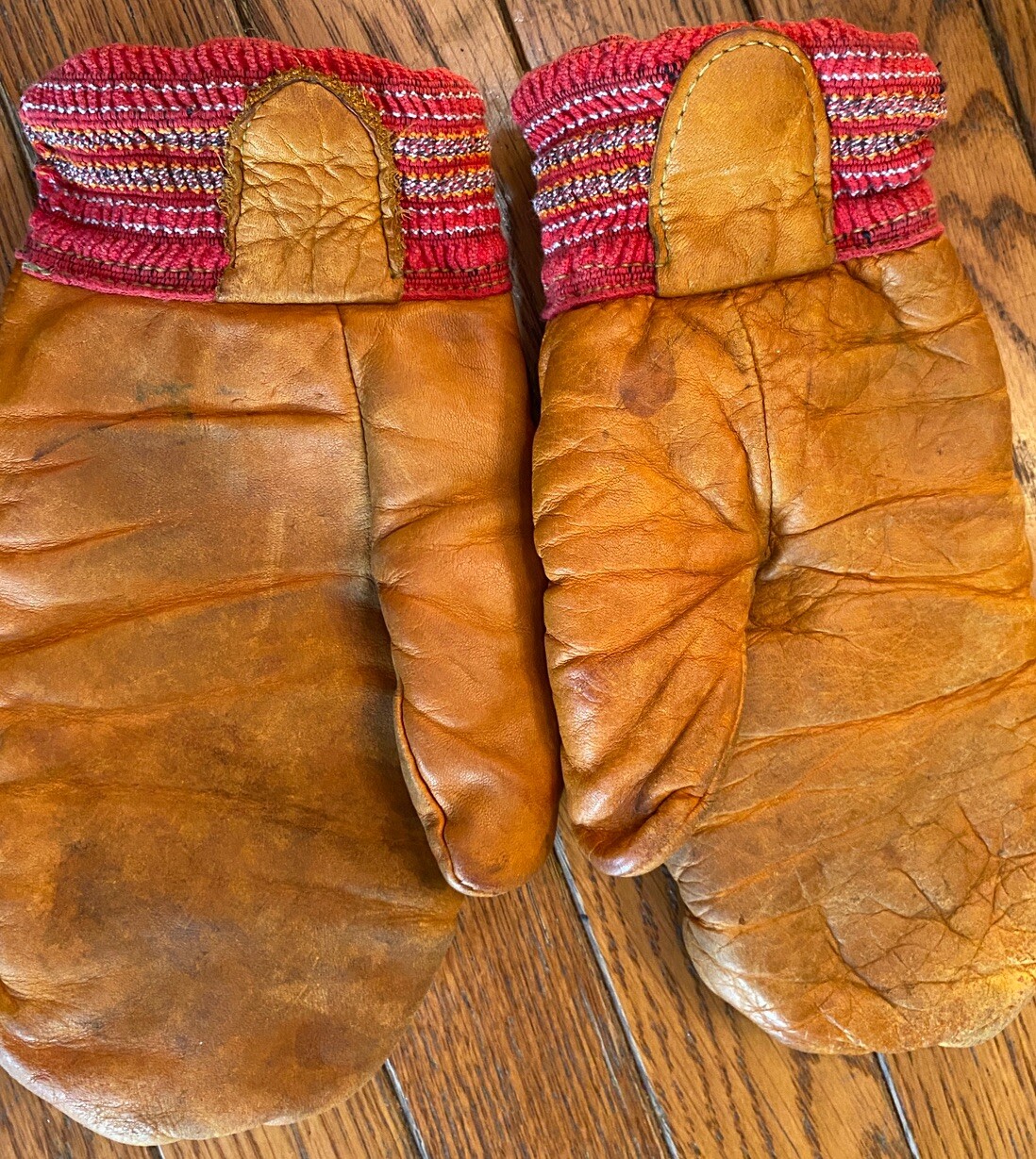 Vintage Pair of TAN LEATHER Mittens Adult (ML) Winter Gloves wool Lined Unisex eBay