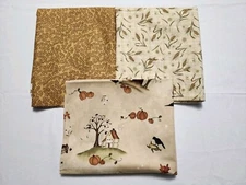 (3) 2 Yard Pcs Fall Harvest Scenic Weeds Leaf Vines Cotton Fabric 