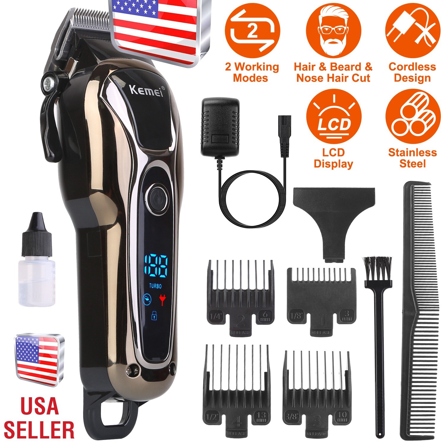 Professional Electric Hair Clippers for Men Barber Cordless 