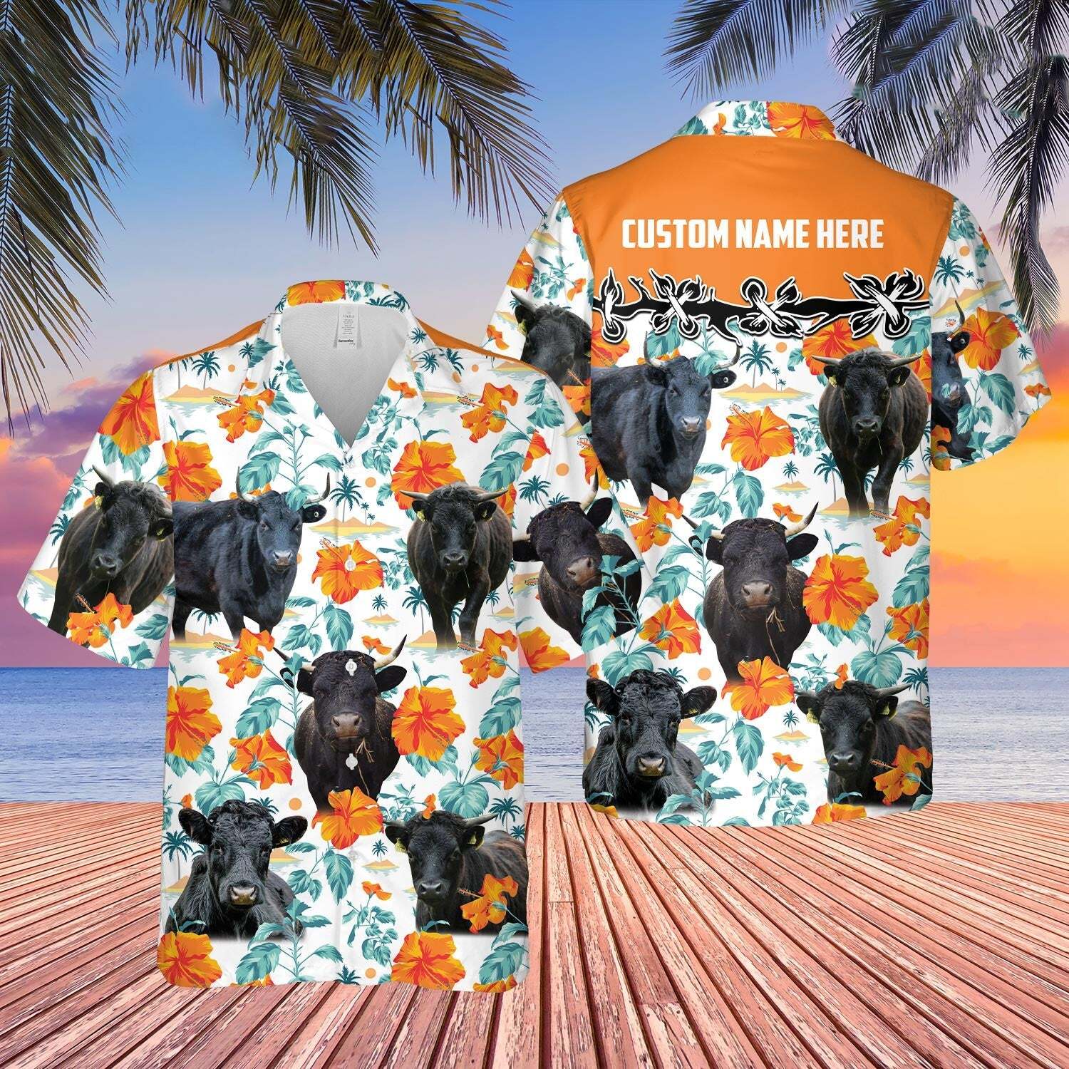 Custom Name 3D Hawaiian Shirt Featuring Unique Hereford Hibiscus Floral Design for a Personalized Look