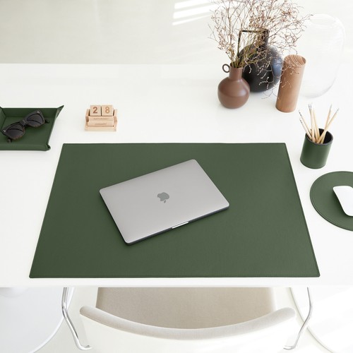 Tapis de Souris Rond Cuir Véritable Vert - Coutures Artisanales et Antidérapant - Photo 4/5