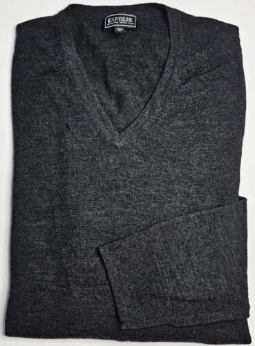 Mens Express Long Sleeve Vee Neck Merino Wool Sweater Size XL - NICE