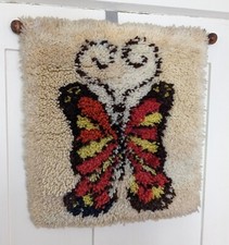 Vintage Butterfly Completed Latch Hook Wall Hanging 19"x18"