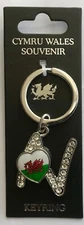 Welsh Alphabet Key Ring. Letter “N” with a Welsh Flag Heart.