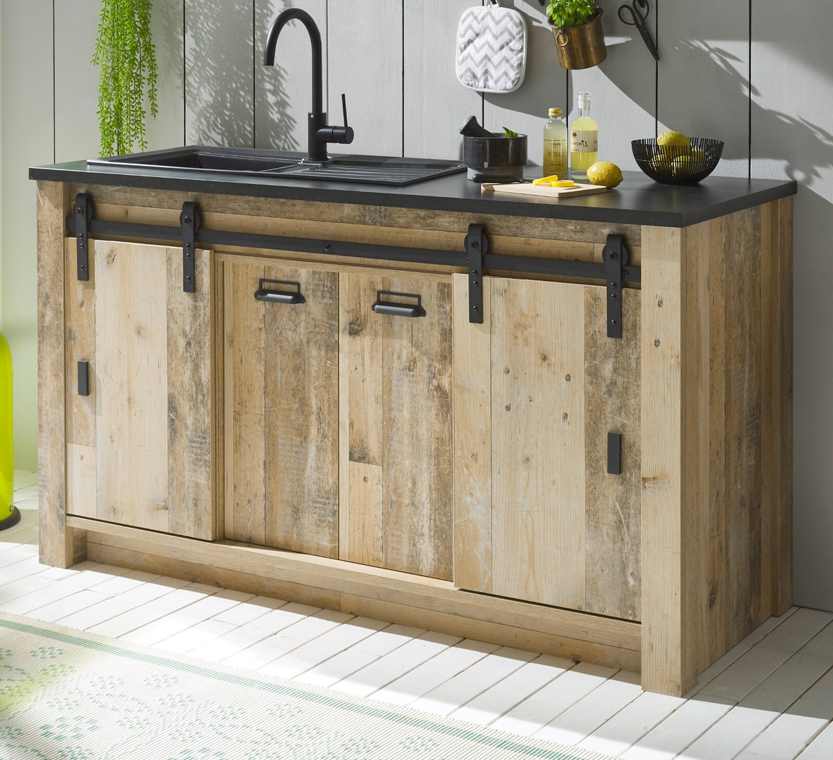 Küchenschrank Unterschrank Spülenschrank Kochfeld Schrank Used Wood Stove 160 cm