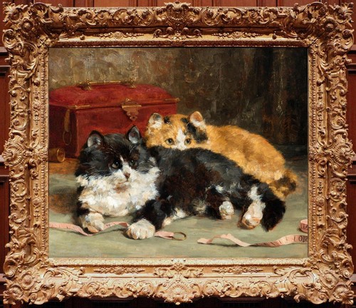 Handmade Old Master-Art Antique Oil Painting Animal Cats kittens on canvas - 第 1/2 張圖片