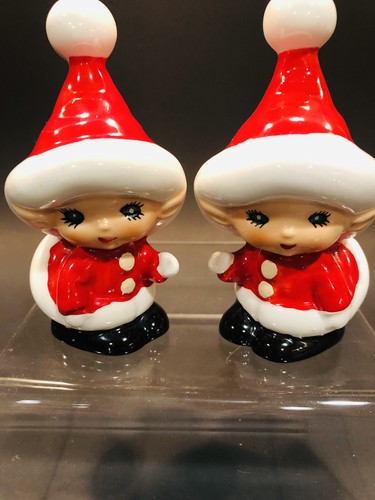 Vintage LEFTON Christmas Santa Santakins Elf Salt & Pepper Shakers Pixie - Picture 8 of 12