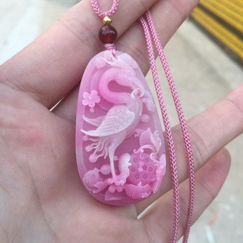 Natürlicher Pfirsichblüte Jade Opal Super Feenpalast Windkranich Halskette Anhänger - Bild 1 von 9