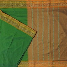 Vintage Green Sarees 100 Pure Cotton Zari Handwoven Elephant Border Sari Fabric