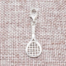925 Sterling Silver Tennis Racket Clip On Charm with Lobster Clasp for Bracelet